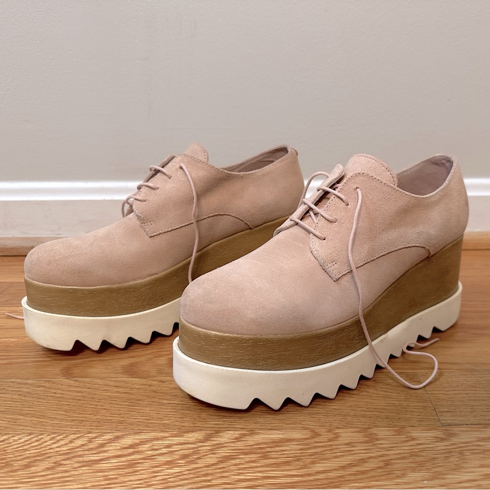 Pink suede leather platforms